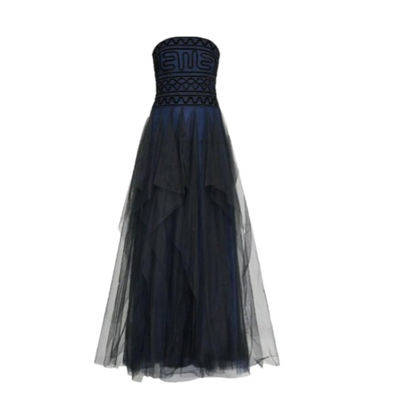 BCBG Navy Velvet/Tulle Formal Gown - Picture 2 of 8